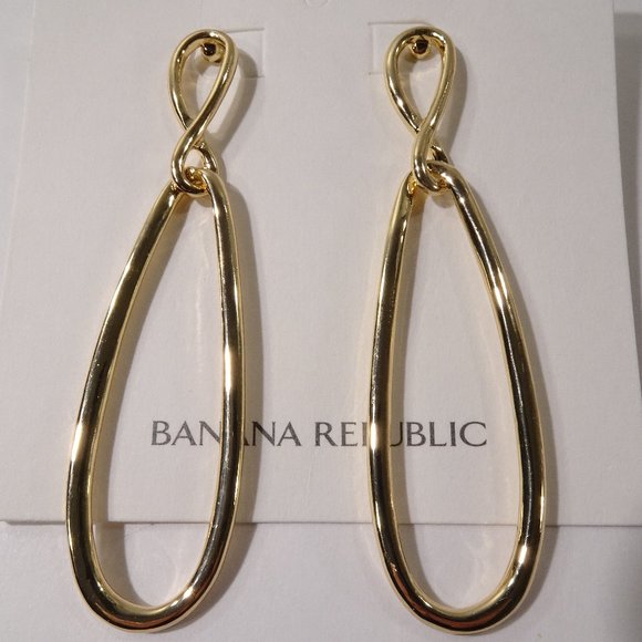 Banana Republic Metallic Gold Infinity Hoop Earrings NWT 45 - Picture 1 of 3